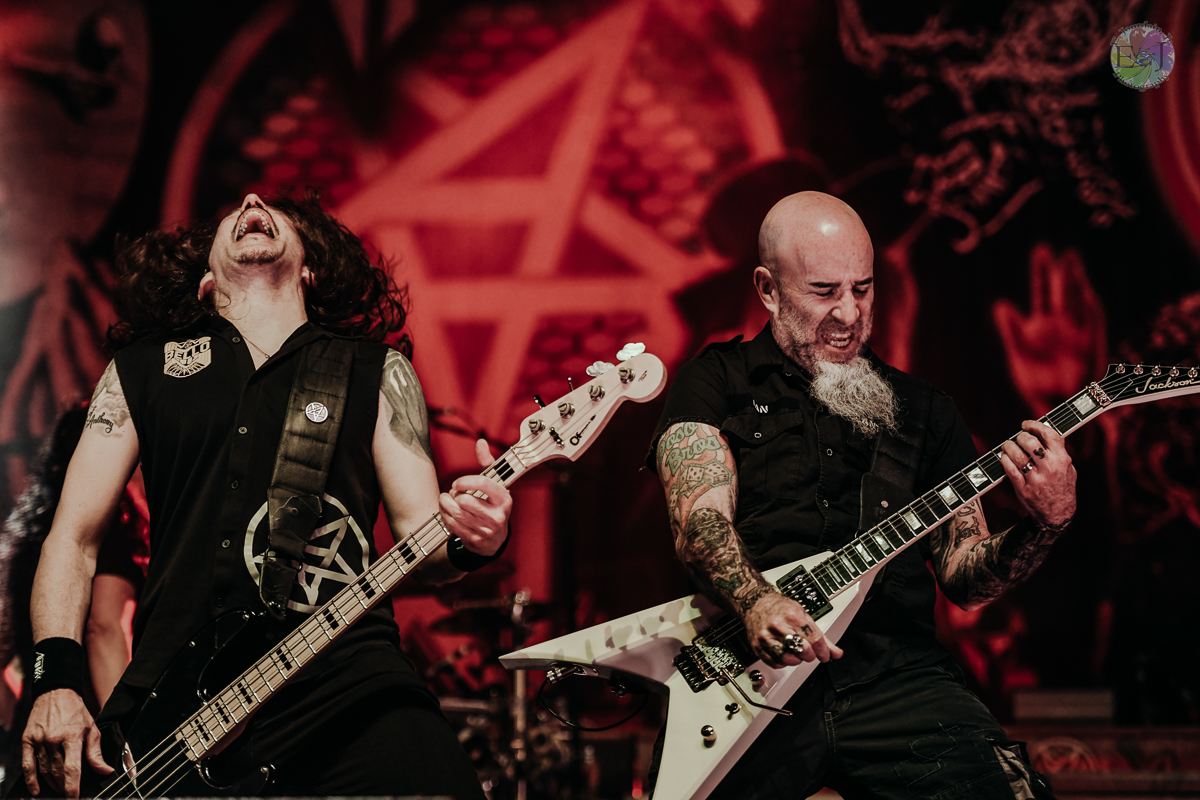 Anthrax bass Frank Bello guitarist Scott Ian Alerus Center Grand Forks North Dakota Under The Lights